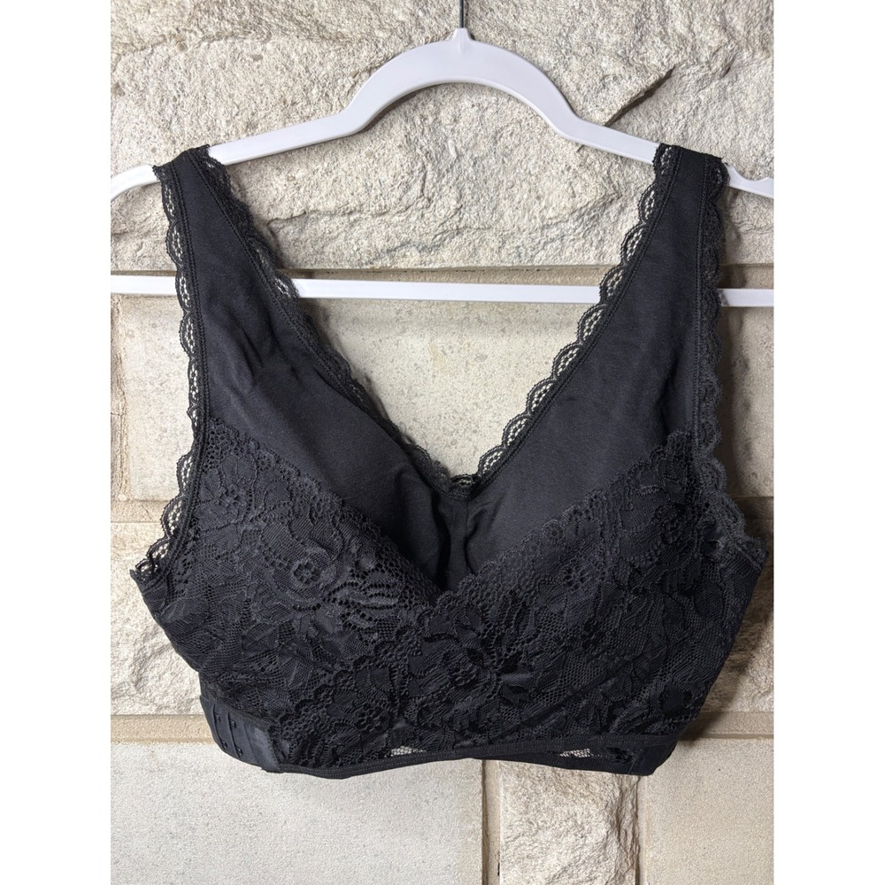 CaraMia Black Lace Trim Seamless Bralette Wireless Side Closure Bra Plus Size 2X